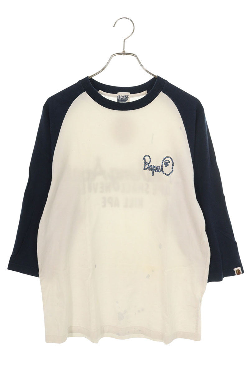 A BATHING APE Back Logo Print Long Sleeve Tee White Size L
