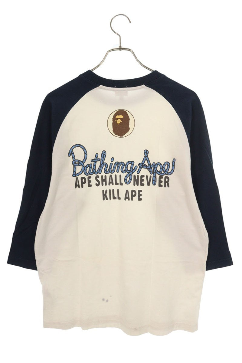 A BATHING APE Back Logo Print Long Sleeve Tee White Size L