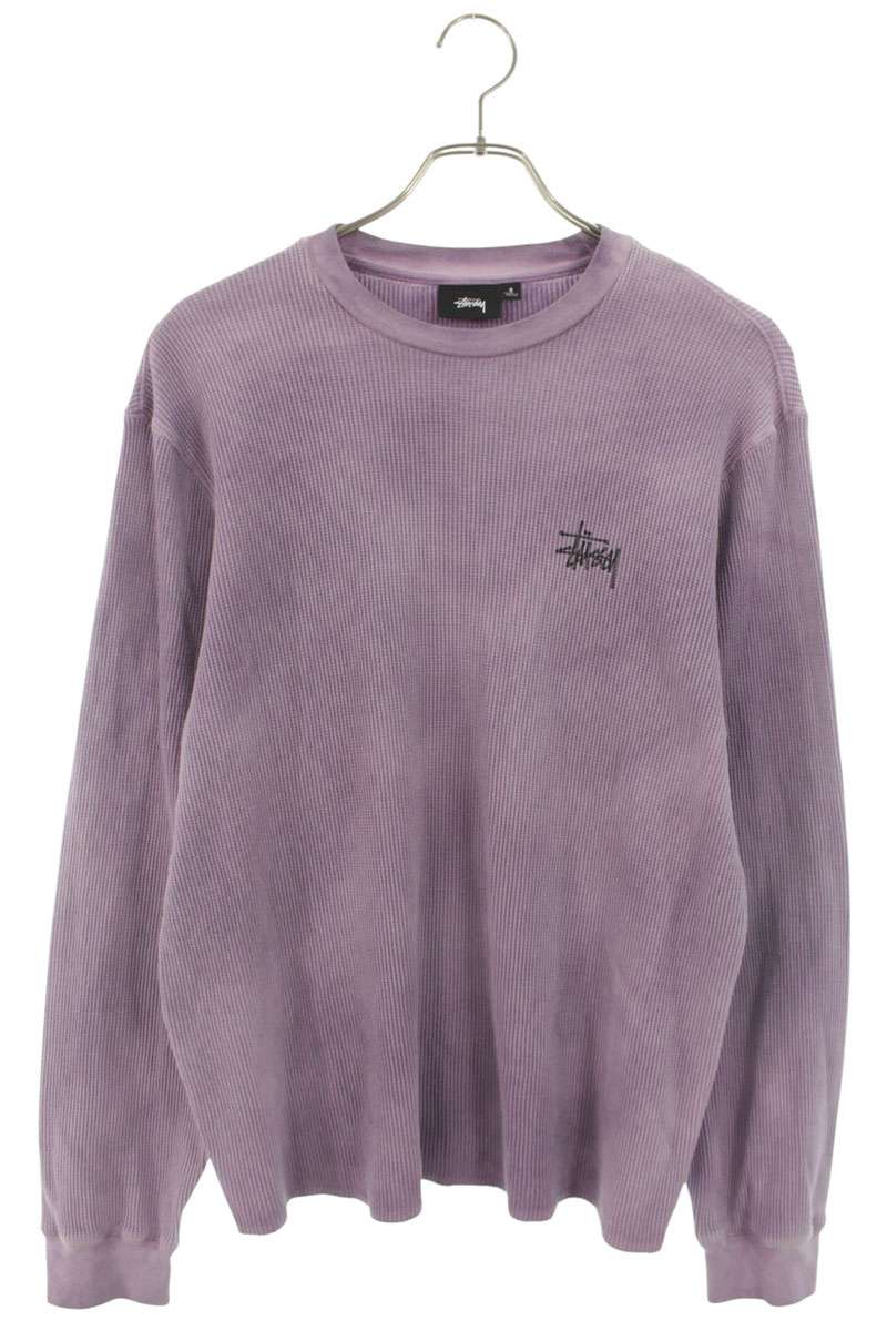 STUSSY Logo Print Thermal Long Sleeve Tee Purple Size S