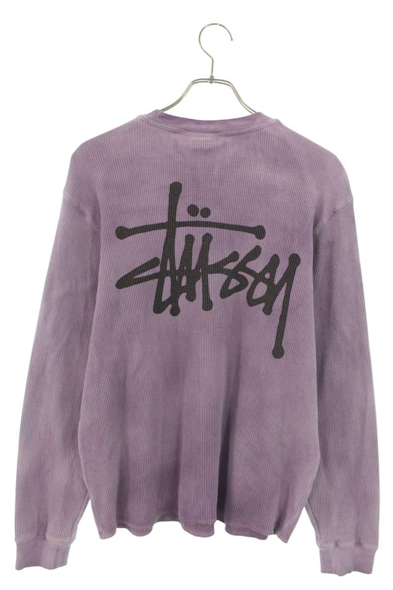 STUSSY Logo Print Thermal Long Sleeve Tee Purple Size S