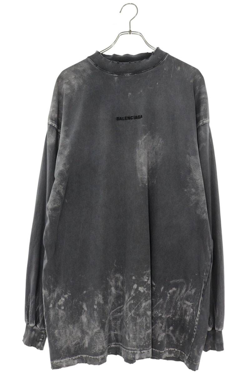 BALENCIAGA Back Logo Paint Effect Long Sleeve Tee Size L