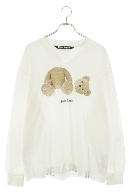 Palm Angels Distressed Bear Print Long Sleeve Top White Size L