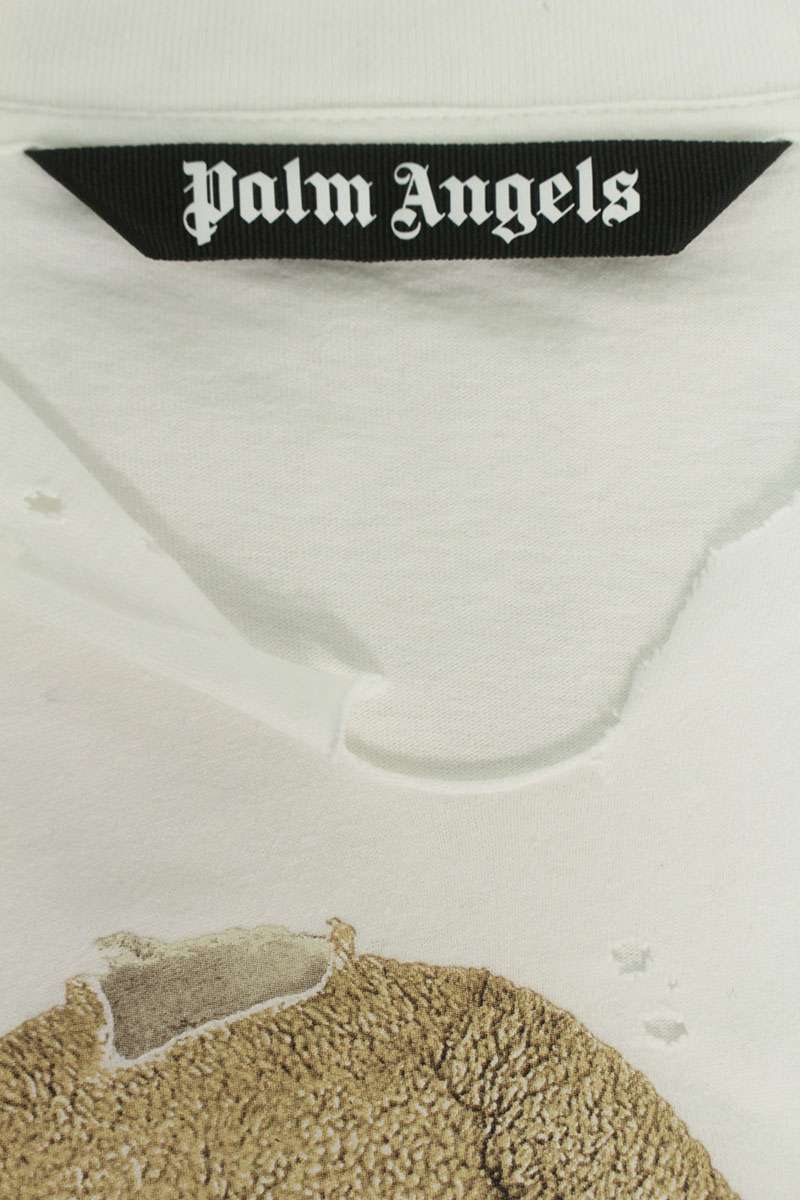 Palm Angels Distressed Bear Print Long Sleeve Top White Size L