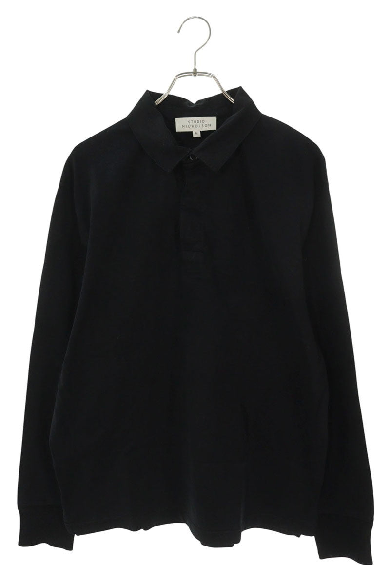 STUDIO NICHOLSON Cotton Polo Long Sleeve Top Black Size M