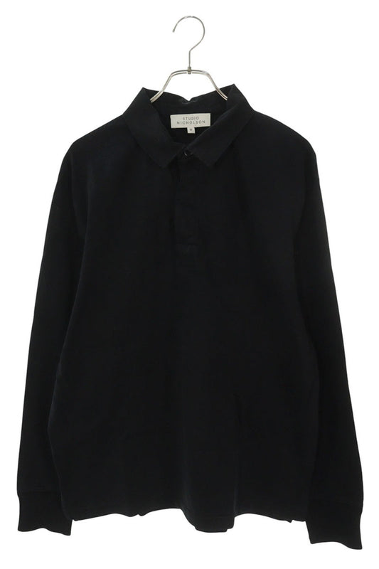 STUDIO NICHOLSON Cotton Polo Long Sleeve Top Black Size M