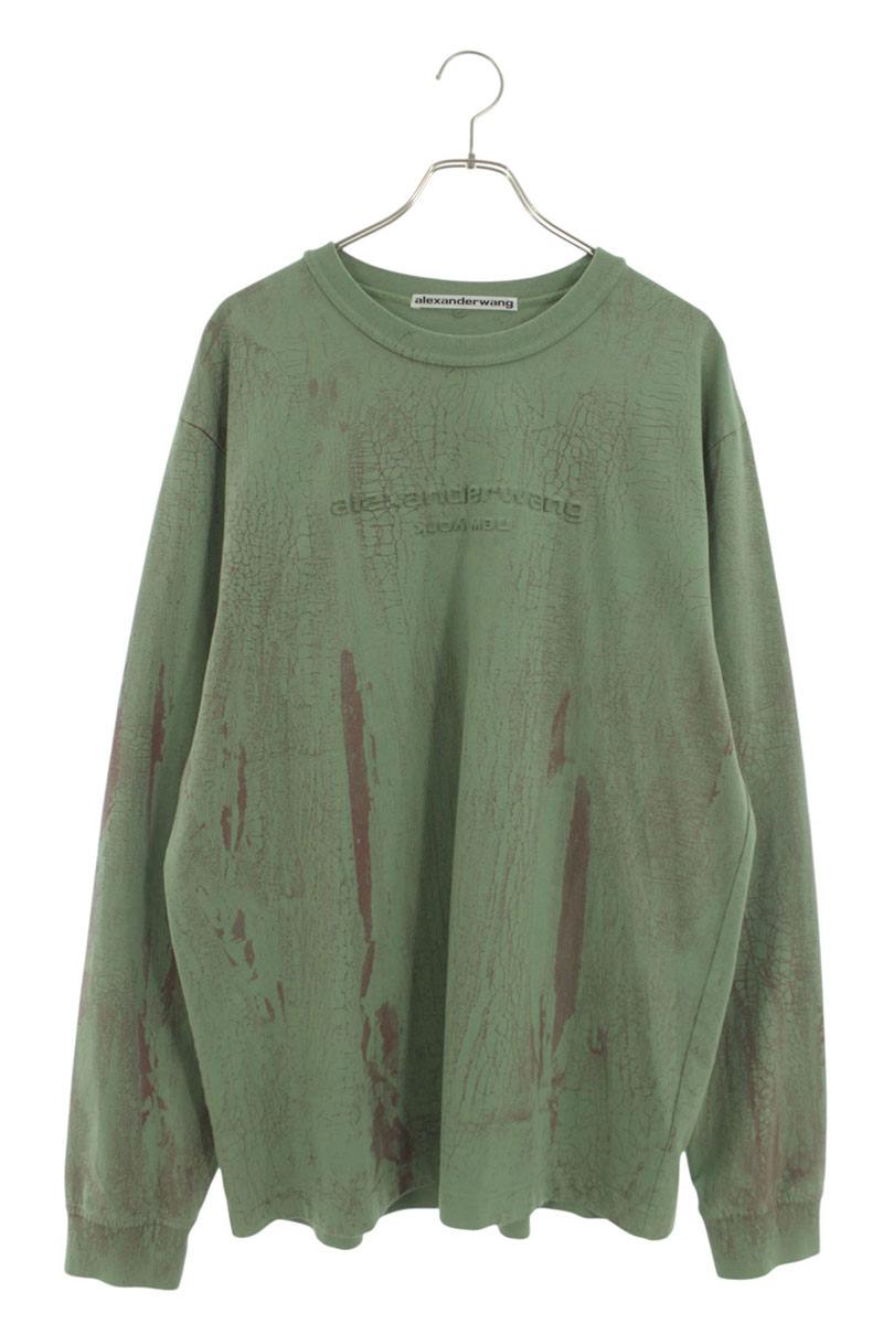 ALEXANDER WANG 23SS Embossed Logo Long Sleeve Top Green Size L