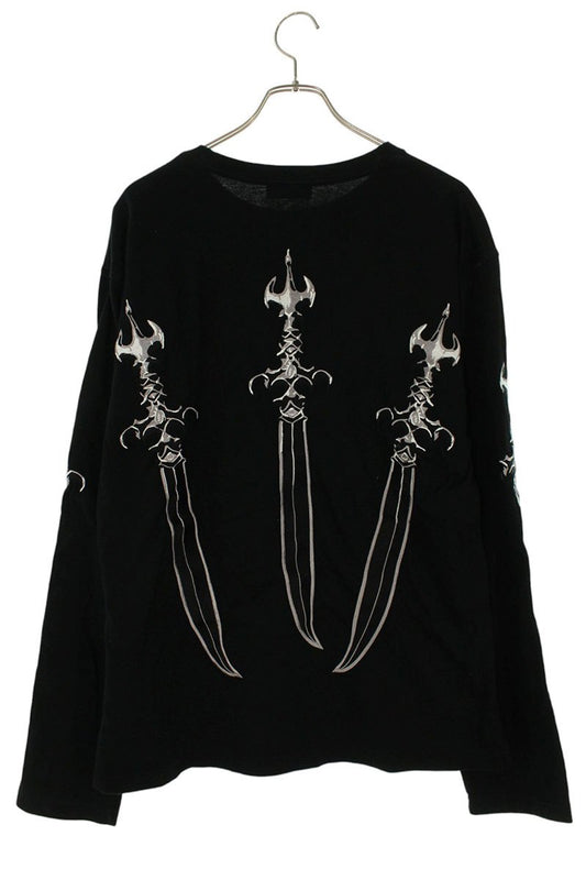 THUG CLUB Logo Emblem Dagger Embroidered Long Sleeve Top Size L