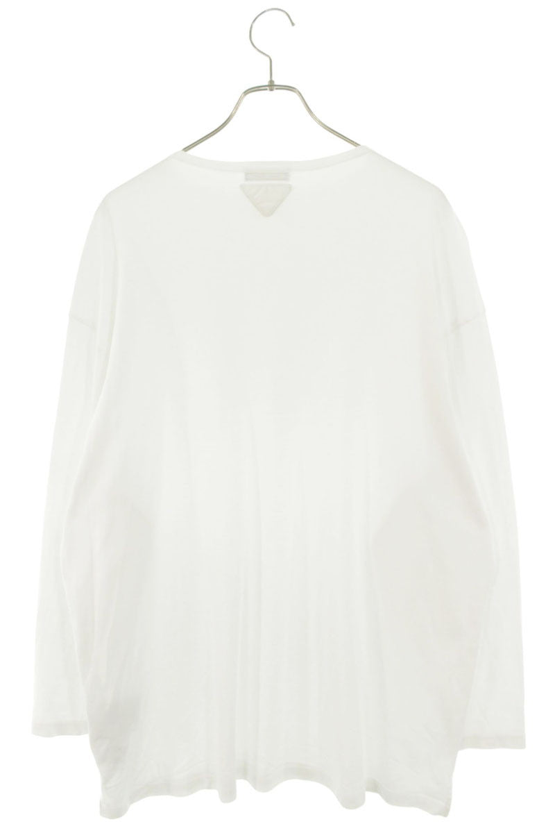 PRADA Oversized Triangle Logo Patch Long Sleeve Tee White Size L
