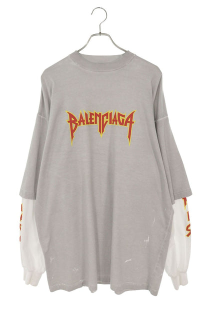 BALENCIAGA Metal Logo Layered Distressed Long Sleeve Tee Size XS