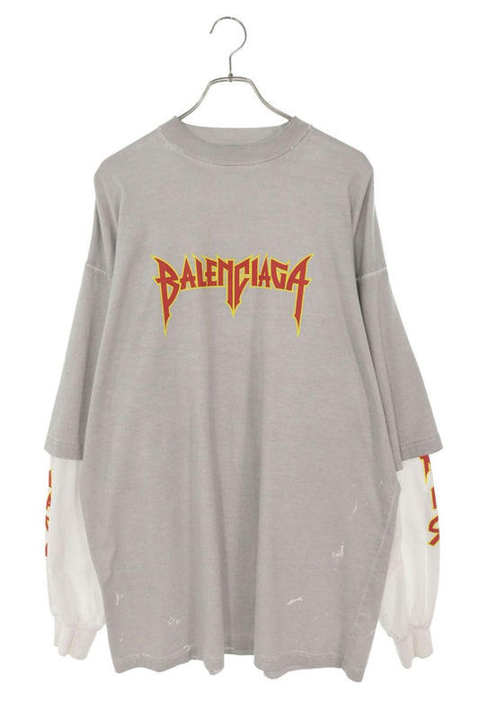 BALENCIAGA Metal Logo Layered Distressed Long Sleeve Tee Size XS