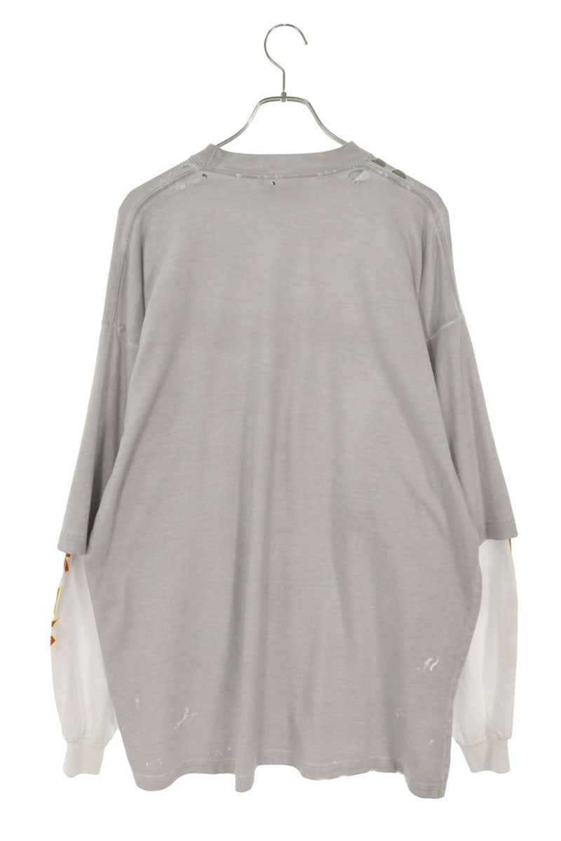 BALENCIAGA Metal Logo Layered Distressed Long Sleeve Tee Size XS