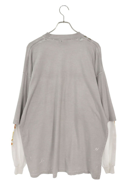 BALENCIAGA Metal Logo Layered Distressed Long Sleeve Tee Size XS