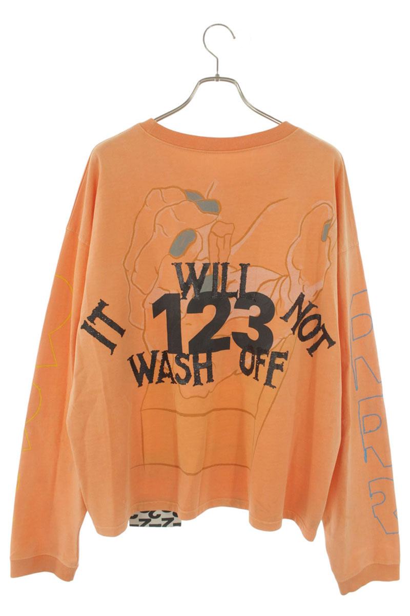 RRR123 Distressed Logo Long Sleeve Tee Orange Size M
