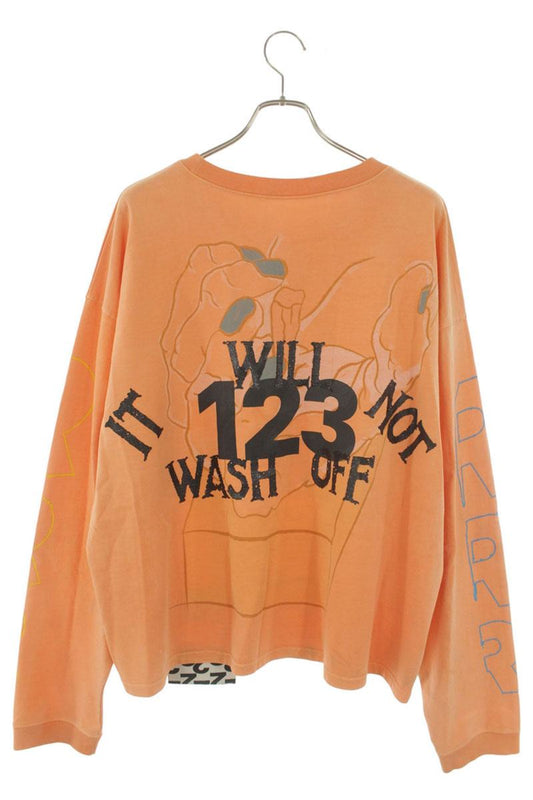 RRR123 Distressed Logo Long Sleeve Tee Orange Size M