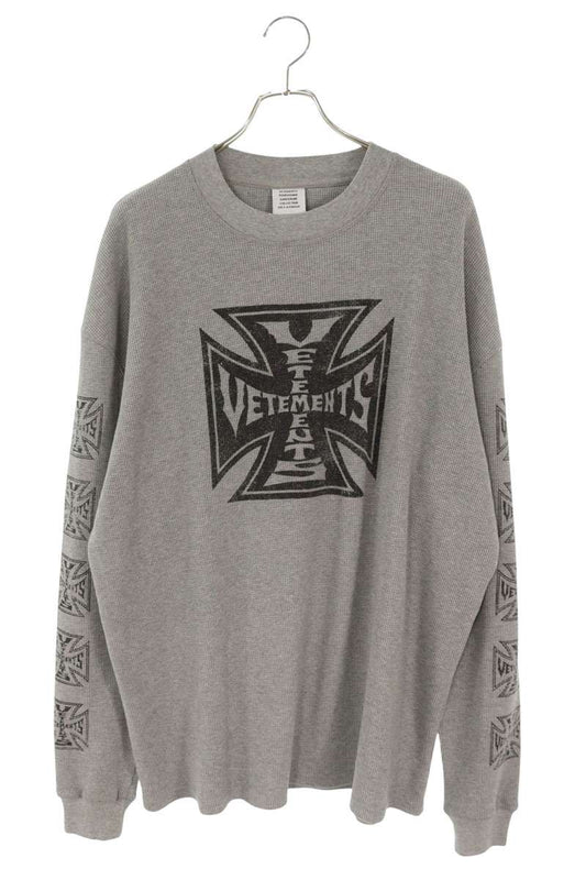 VETEMENTS Biker Cross Waffle Long Sleeve T-Shirt Gray Size S