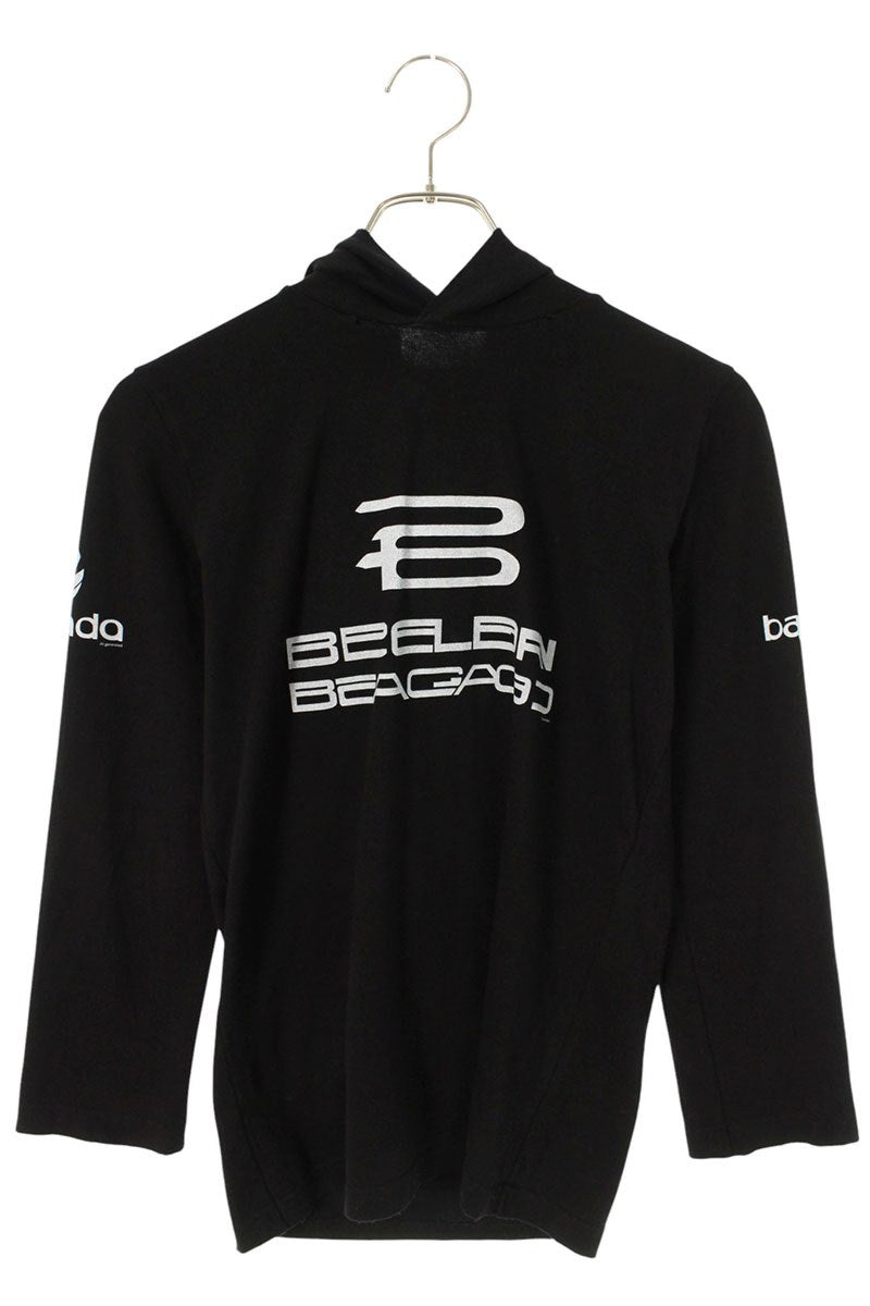 BALENCIAGA Hooded Logo Print Long Sleeve Top Size S