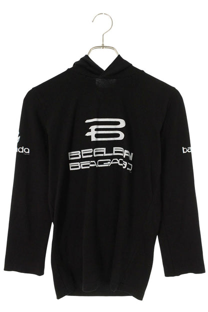 BALENCIAGA Hooded Logo Print Long Sleeve Top Size S