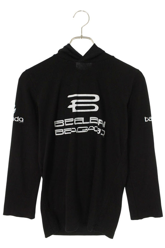 BALENCIAGA Hooded Logo Print Long Sleeve Top Size S