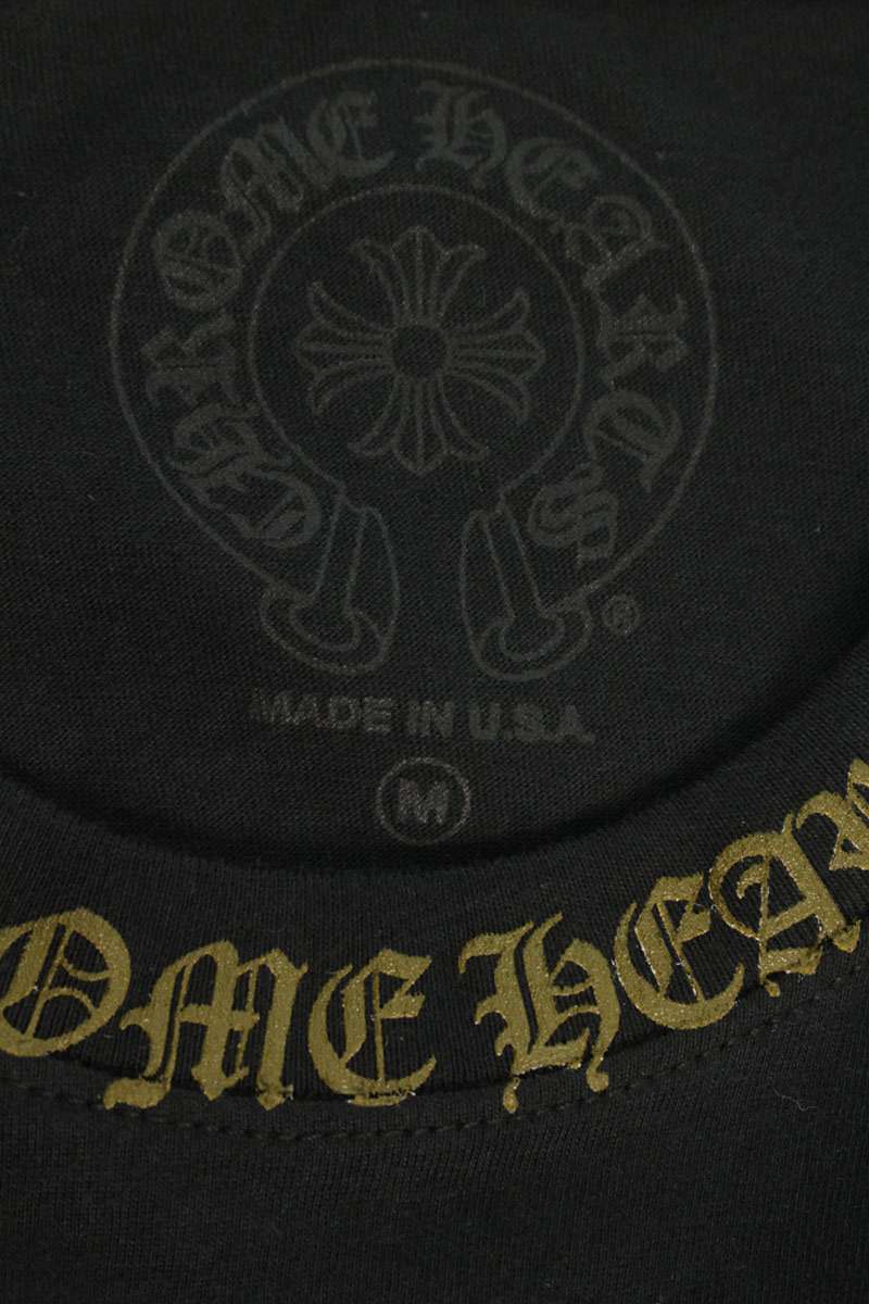 Chrome Hearts Neck Logo Print Long Sleeve Tee Black/Gold Size M