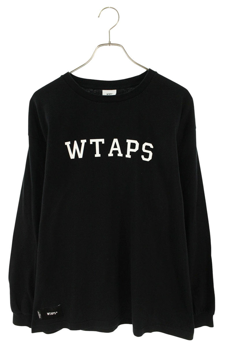 WTAPS College Logo Print Long Sleeve Tee Black Cotton Size S