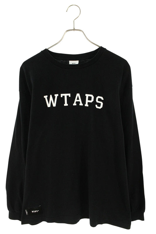WTAPS College Logo Print Long Sleeve Tee Black Cotton Size S