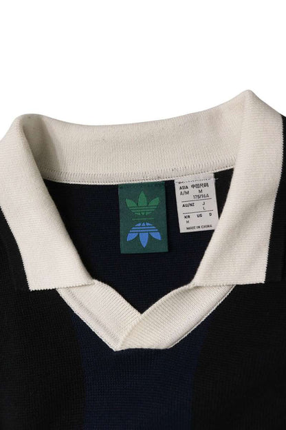 adidas Knit Polo Long Sleeve Top Black Navy Size L