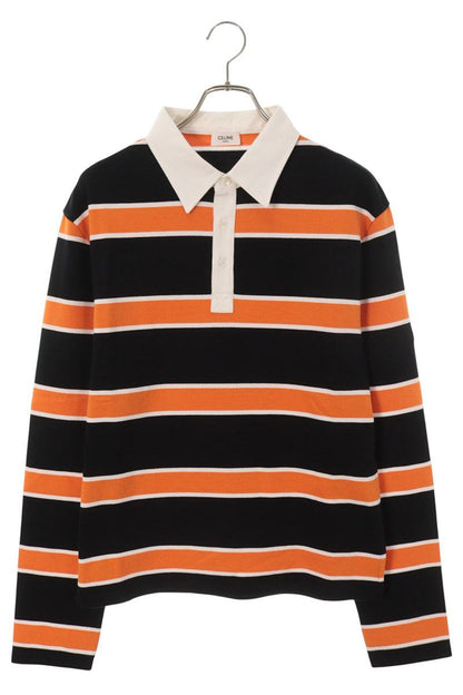 CELINE SS26 Triomphe Embroidered Stripe Polo Top Size L