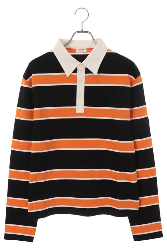 CELINE SS26 Triomphe Embroidered Stripe Polo Top Size L