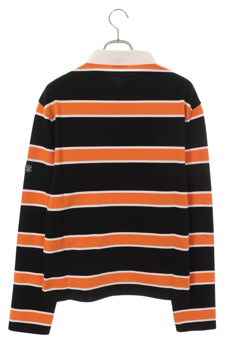 CELINE SS26 Triomphe Embroidered Stripe Polo Top Size L