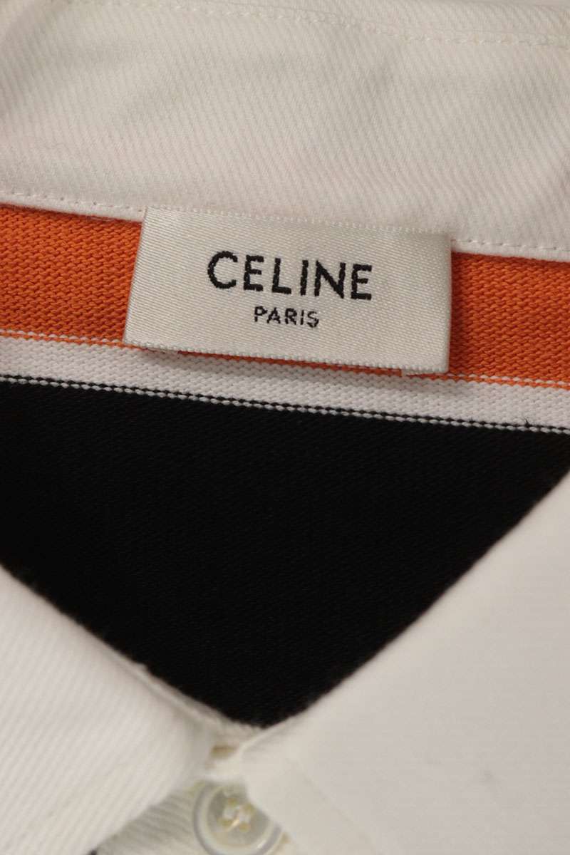 CELINE SS26 Triomphe Embroidered Stripe Polo Top Size L