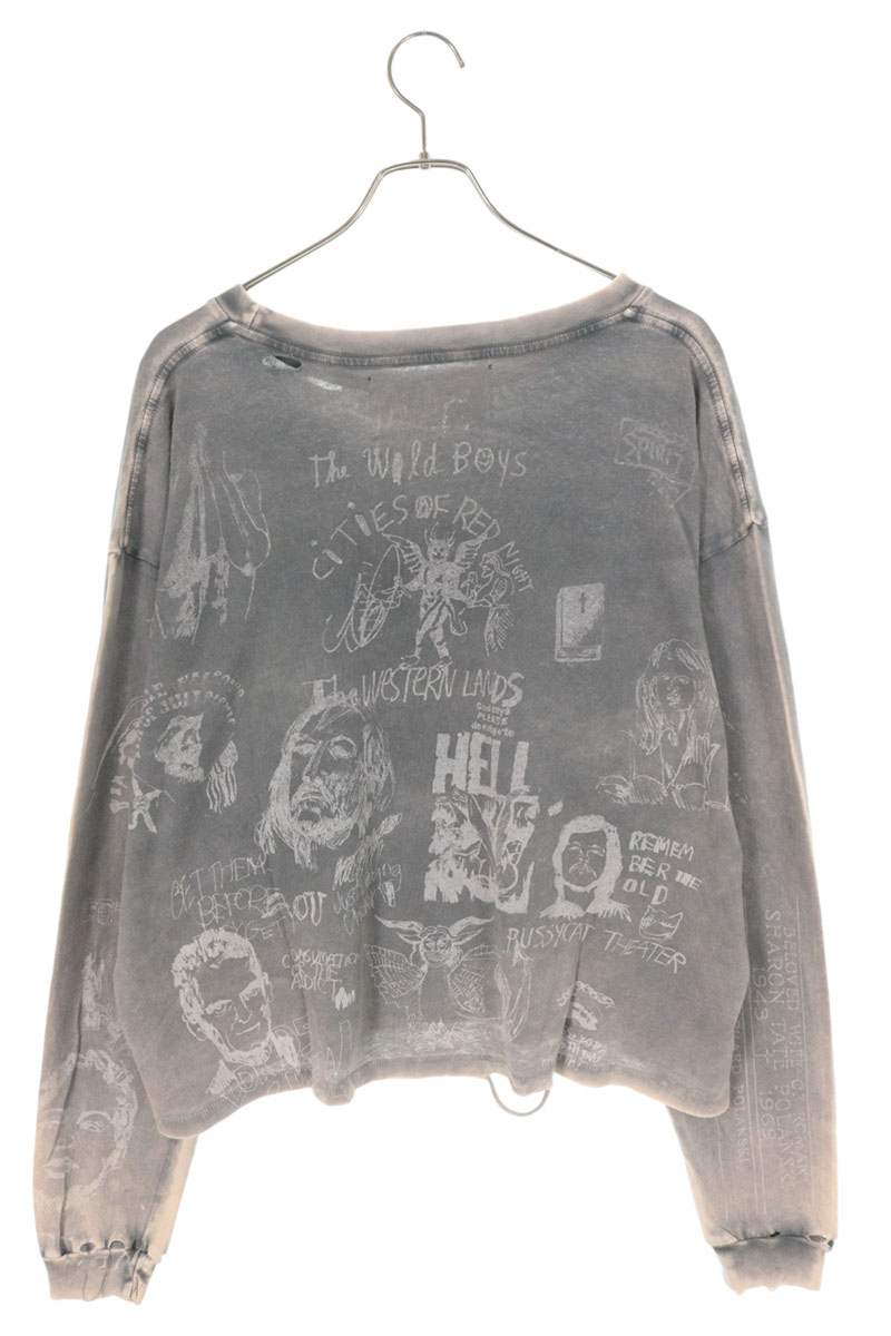 Paly Hollywood 26SS Graphic Distressed Long Sleeve Tee Gray Size M