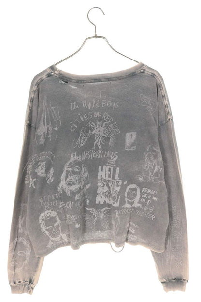 Paly Hollywood 26SS Graphic Distressed Long Sleeve Tee Gray Size M