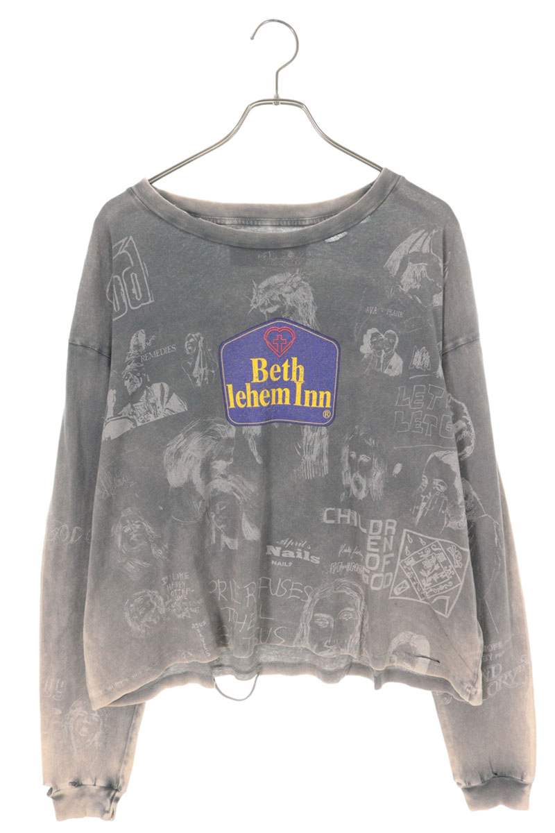 Paly Hollywood 26SS Graphic Distressed Long Sleeve Tee Gray Size XL