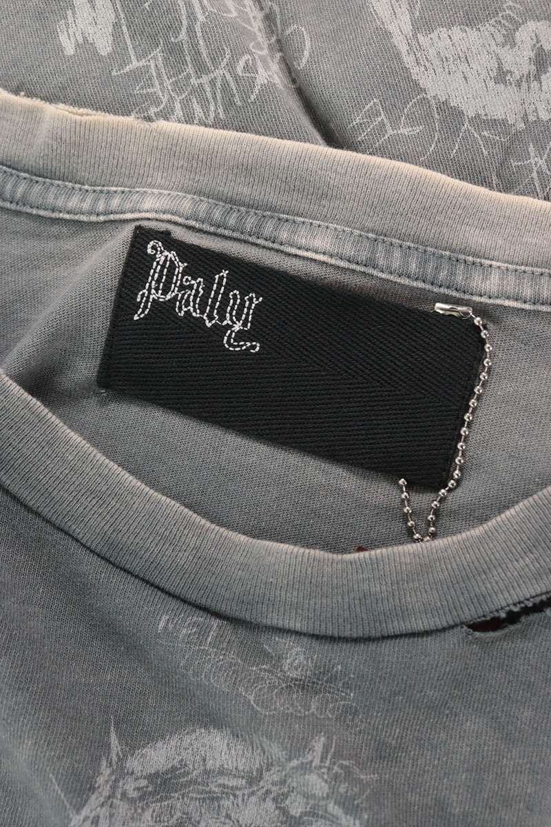 Paly Hollywood 26SS Graphic Distressed Long Sleeve Tee Gray Size XL