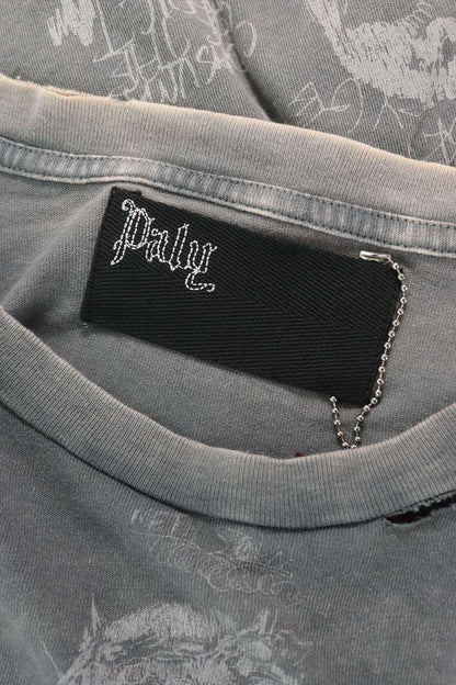 Paly Hollywood 26SS Graphic Distressed Long Sleeve Tee Gray Size XL