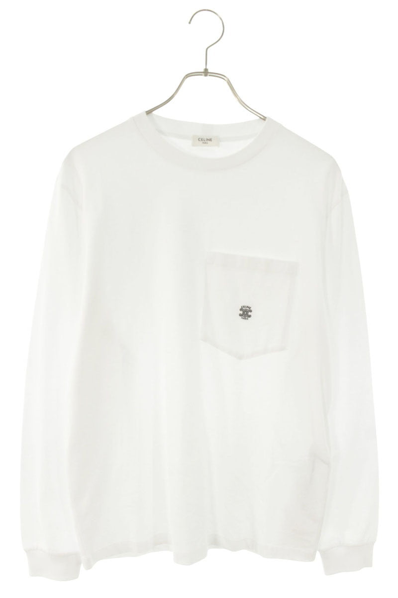 CELINE 26SS Triomphe Embroidered Long Sleeve Tee White Size S