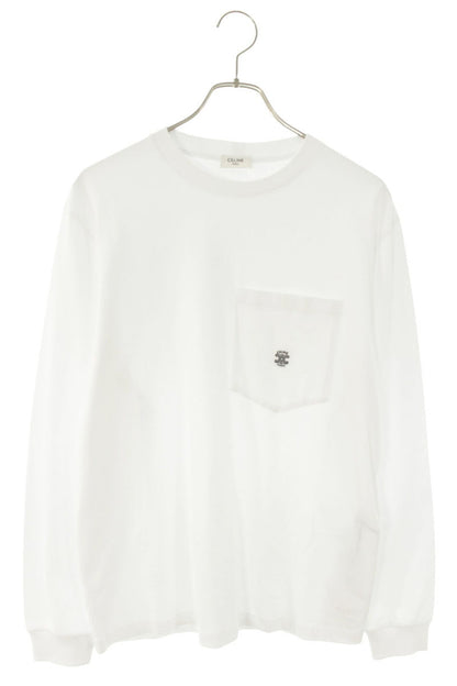 CELINE 26SS Triomphe Embroidered Long Sleeve Tee White Size S