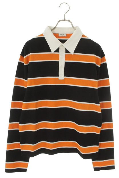 CELINE 26SS Triomphe Embroidered Striped Polo Size XL