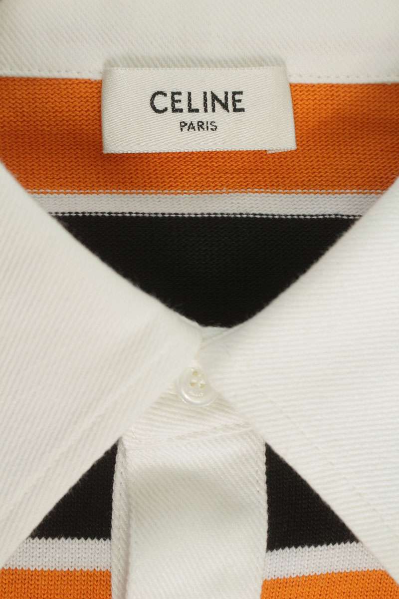 CELINE 26SS Triomphe Embroidered Striped Polo Size XL