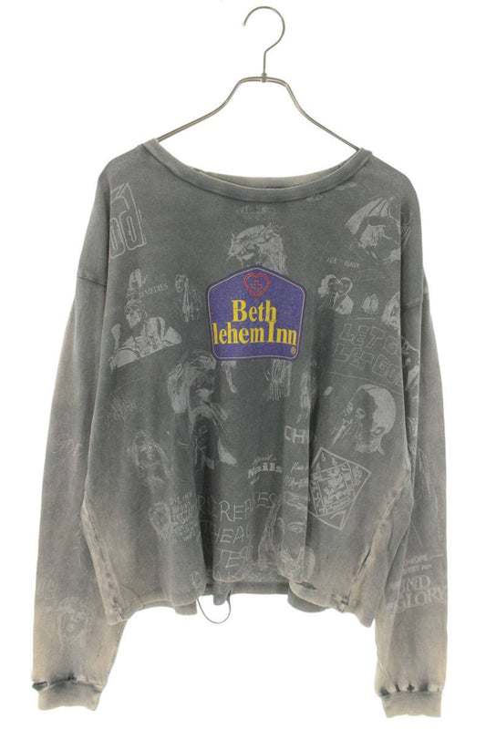 Paly Hollywood 26SS Graphic Distressed Long Sleeve Tee Black Size L