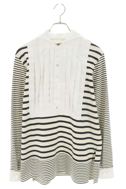 MASU Colorblock Long Sleeve Cotton Shirt Tee Wht/Nvy Size S
