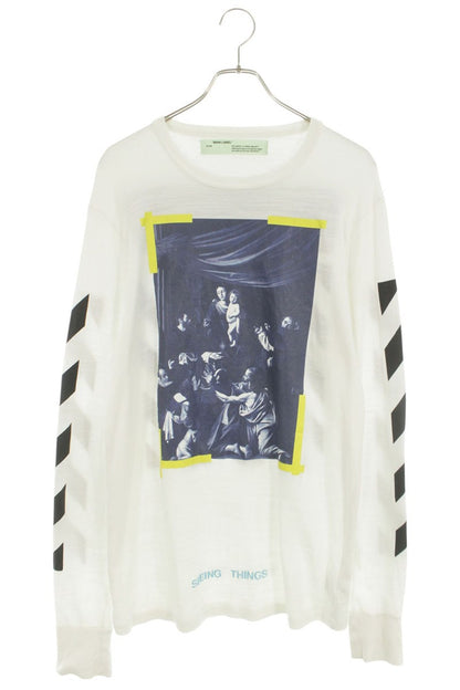 OFF-WHITE Back Bias Caravaggio Long Sleeve Cotton Tee White Size M