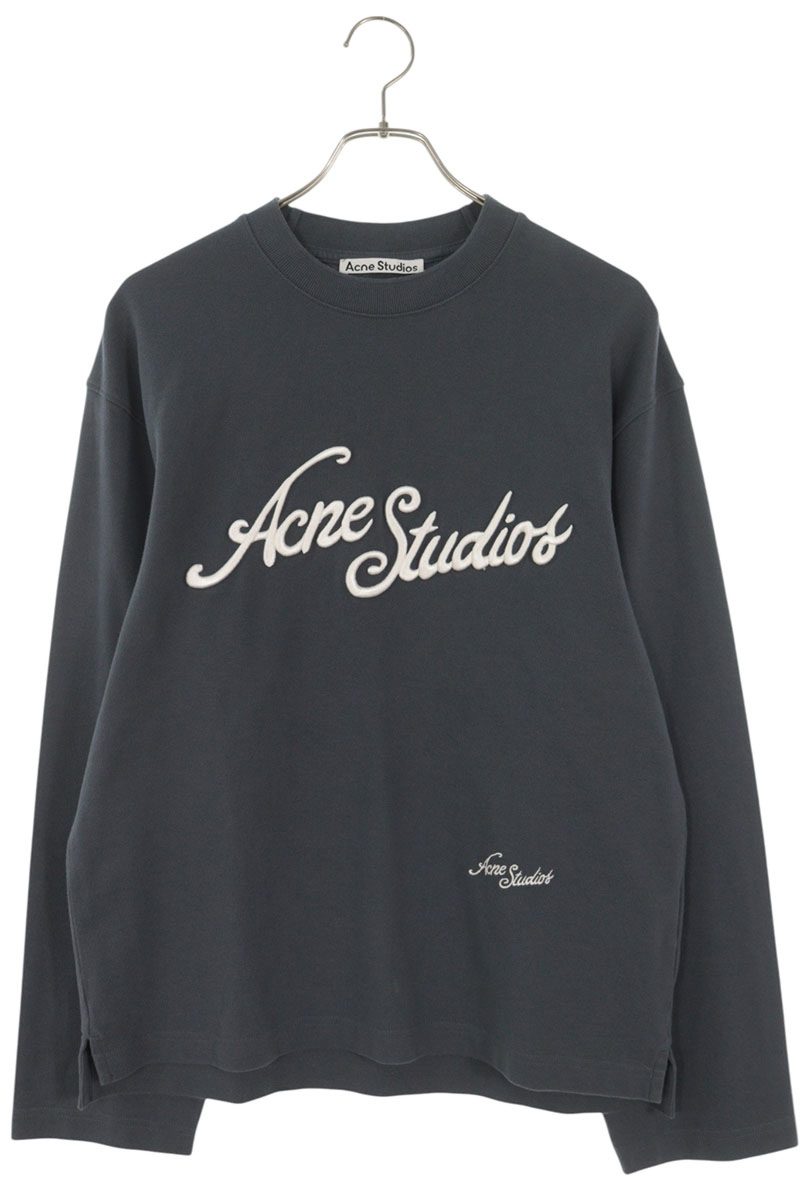 ACNE STUDIOS Logo Embroidered Piqué Long Sleeve Tee Navy Size XXS