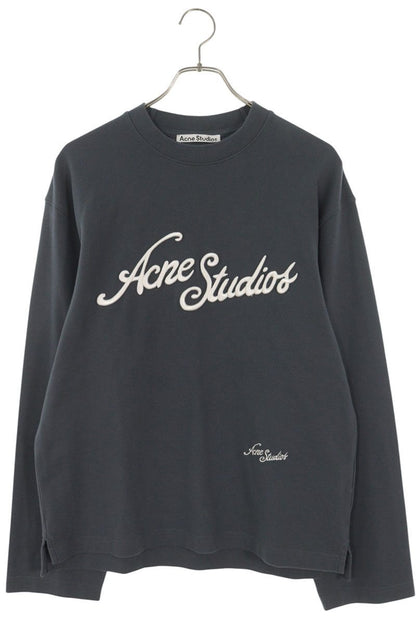 ACNE STUDIOS Logo Embroidered Piqué Long Sleeve Tee Navy Size XXS