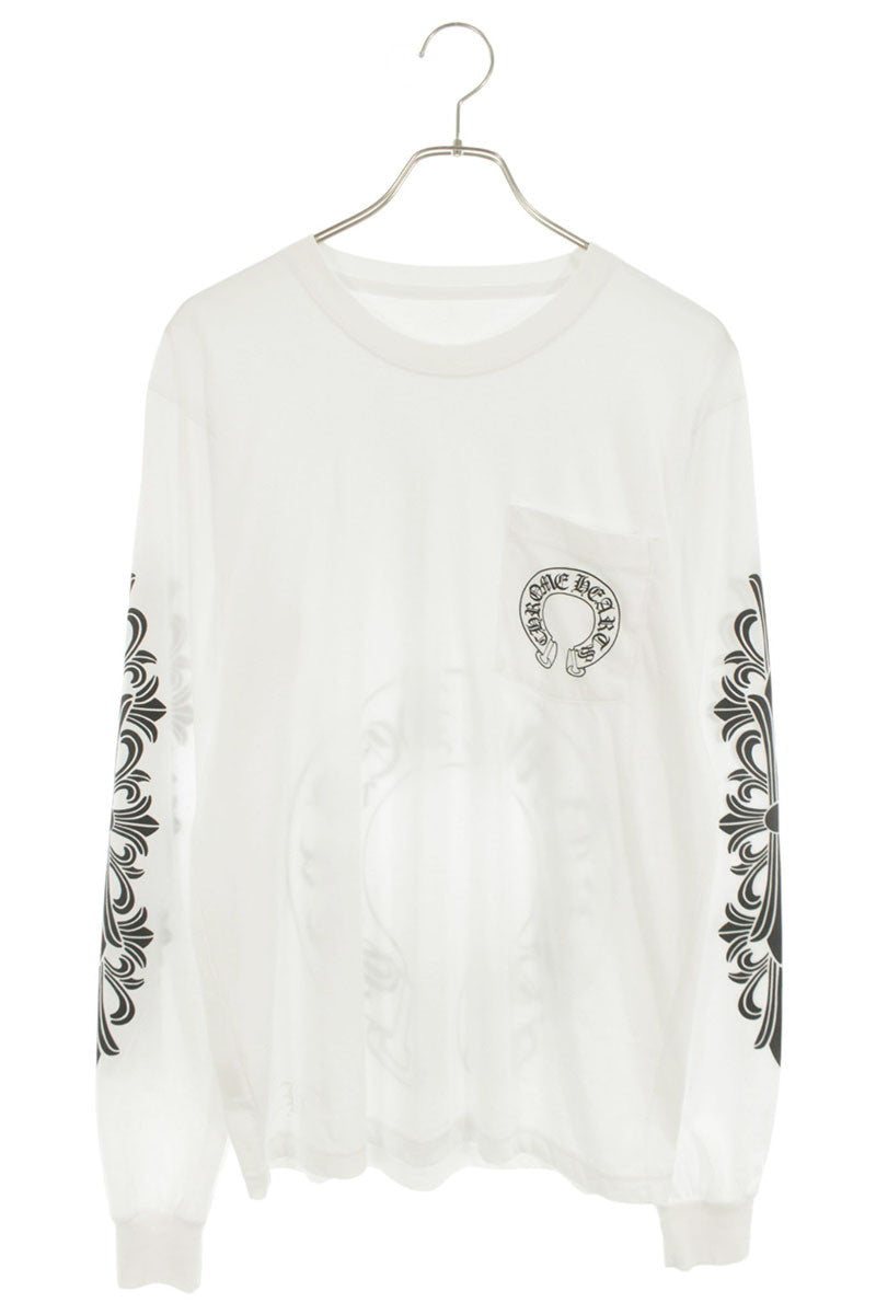 Chrome Hearts Horseshoe Floral Print Long Sleeve Tee White Size M