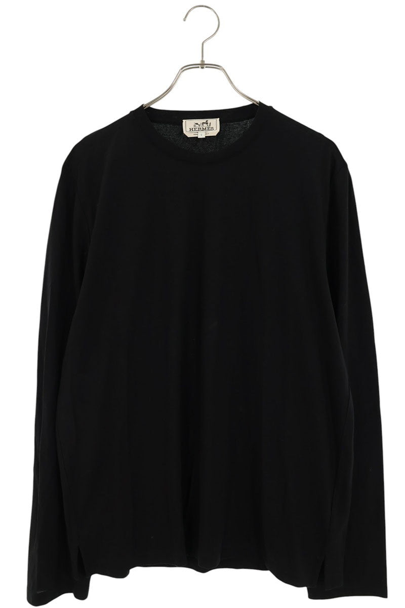 HERMES Shoulder H-Stitch Long Sleeve Cotton Tee Black Size L
