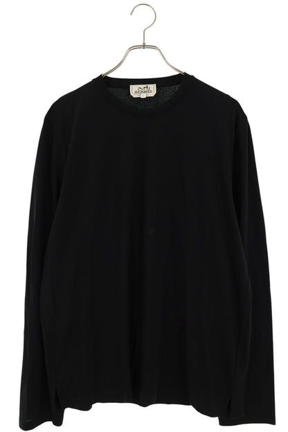 HERMES Shoulder H-Stitch Long Sleeve Cotton Tee Black Size L