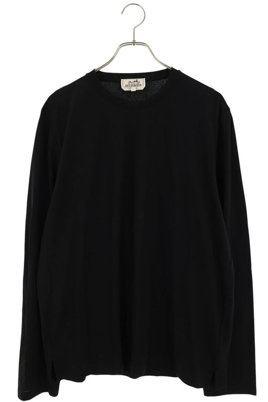 HERMES Shoulder H-Stitch Long Sleeve Cotton Tee Black Size L