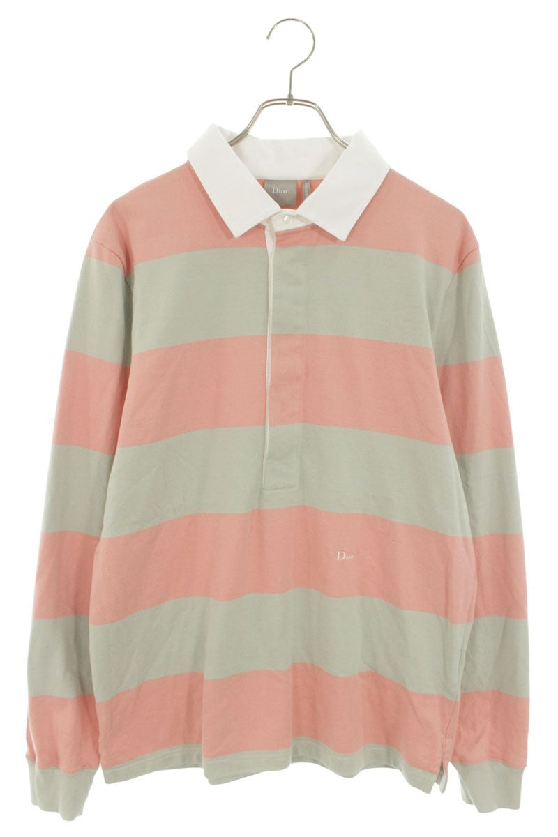 DIOR 26SS Logo Embroidered Stripe Long Sleeve Polo Size M