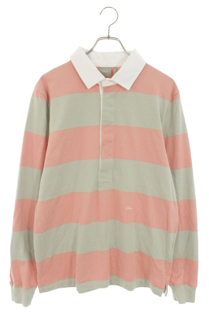 DIOR 26SS Logo Embroidered Stripe Long Sleeve Polo Size M